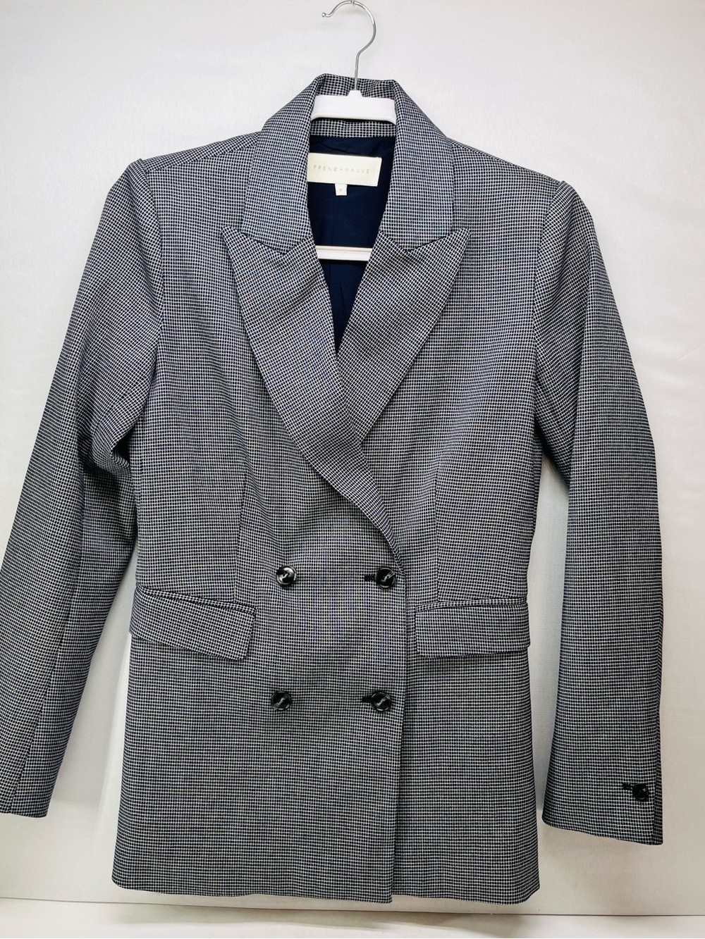 French Mauve Dahphne Tailored Double-Breasted Women's Blazer Jacket - Navy Check